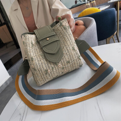 

Tailored Fashion Women Hand-Woven Straw Leather Bag Shoulder Bag Patchwork Crossbody Bags