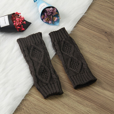 

Knitted Gloves Women Winter Half Finger Wool Gloves Autumn&Winter Warm Rhombus Lattice Knitted Wool Couple Gloves