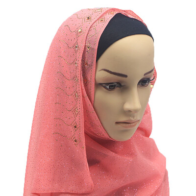 

Turban pearl chiffon gold hot drilling long term long scarf Hui female scarf shawl foreign trade wholesale