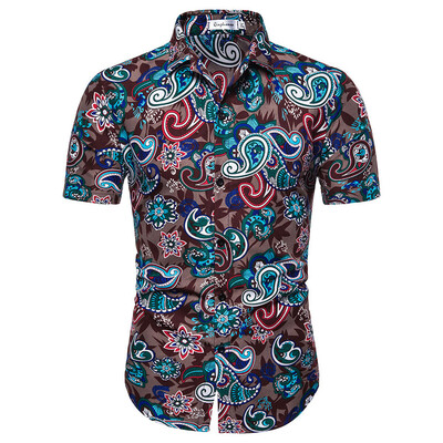 

Tailored Mens Hawaii Printed Splicing Pattern Casual Fashion Lapel Short Sleeve Shirt