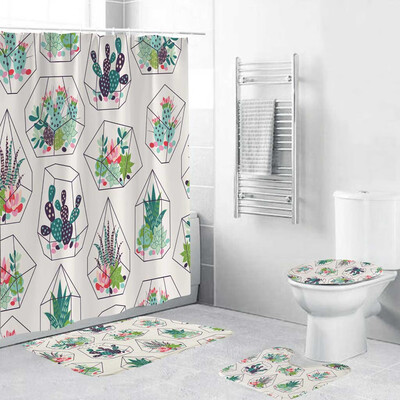

Gobestart 4PCS Non Slip Toilet Polyester Cover Mat Set Bathroom Shower Curtain