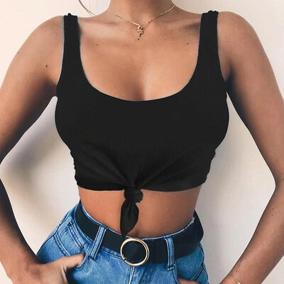 

Women Tank Top Solid Color Stretchy Ribbed Sleeveless Tied Bandage Open Back Sexy Night Out Street Wear