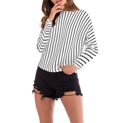 

〖Follure〗Women Striped O Neck Long Sleeve Knitted Sweater Jumper Pullover Top Blouse