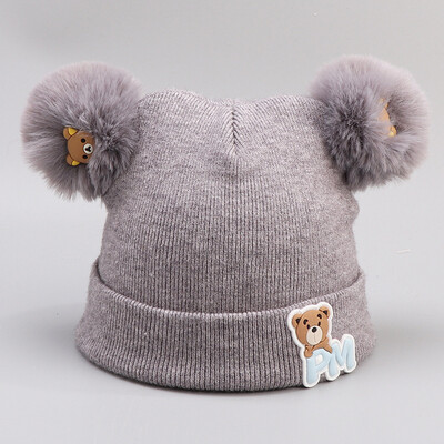 

Infants&young childrens pullover hats in autumn&winter wool knitted cotton warm cartoon cute double ball cap