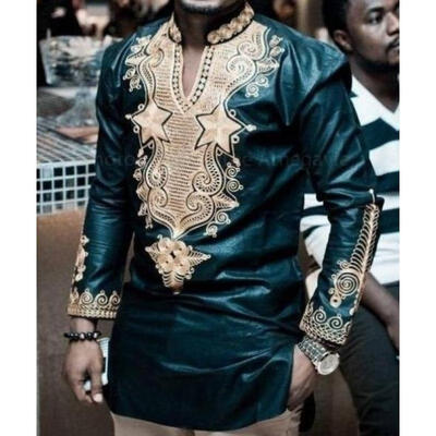 

New Mens T-shirts Long Sleeved Printed T-shirt Casual National Style Pullover