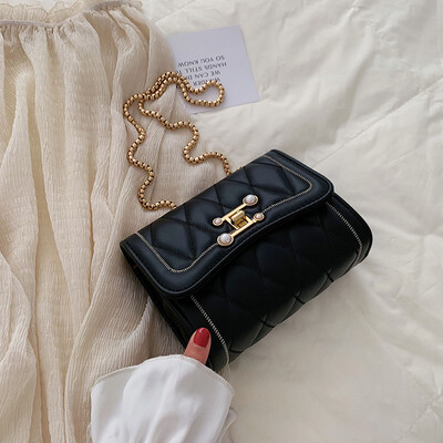 

Lingge chain bag summer net red buckle womens bag new 2019 simple small square shoulder bag messenger bag