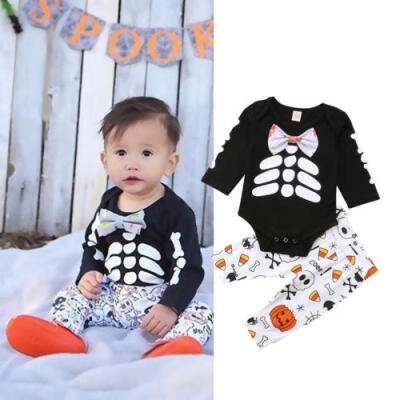 

Newborn Baby Boy Girl Halloween Romper TopsLong Print Pants 2Pcs Outfits Clothes