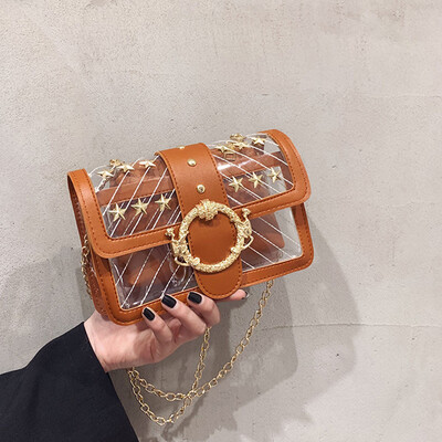 

Tailored Womens Fashion Casual Solid Color Transparent Handbag Wild Diagonal Package
