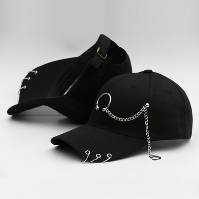 

New Cap Female Korean Chaopai Joker Student Stars with Spring&Summer Street Iron Ring Hip Hop Baseball Cap Male