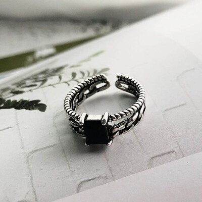 

Black Zircon Braided Twist Irregular Adjustable Open Thai Silver Rings For Women Gift Valentines Gift Jewelry