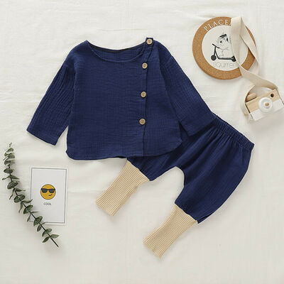 

Newborn Infant Baby Boys Girl Tops T-Shirt Long Pants 2PCS Linen Clothes Outfits
