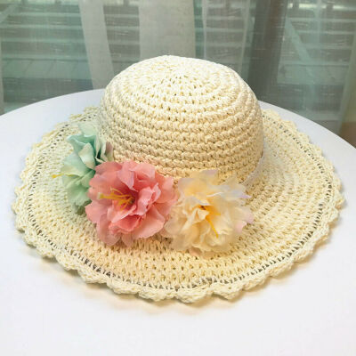 

Summer Baby Kids Girl Knitting Straw Hat Flower Bucket Cap Sun Hats Holiday