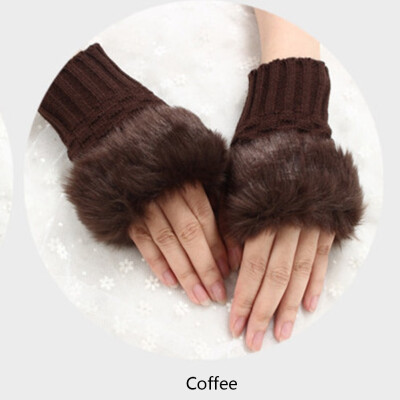 

New Fashion Women Winter Warmer Fingerless Gloves Knitted Faux Rabbit Fur Wrist Mitten