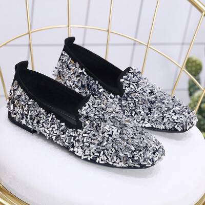 

Womens shoes outside wearing spring&autumn flat-bottomed sequins a foot bean shoes social single shoe tide