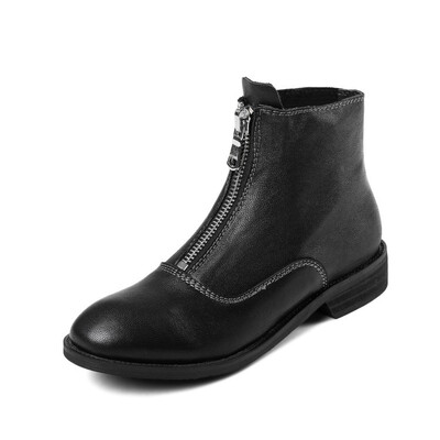

Flat Ankle Martin Boot Women Soft Leather Front Zipper Casual Round Toe Outdoor Combat Hiking Boot Shoes Plus Size