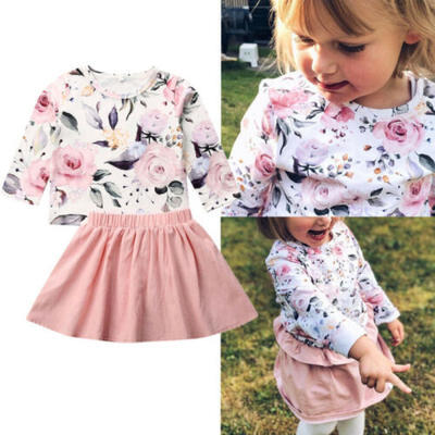 

Toddler Kids Baby Girls Long Sleeve Tops T-shirtSkirt Dress Set Outfit Clothes