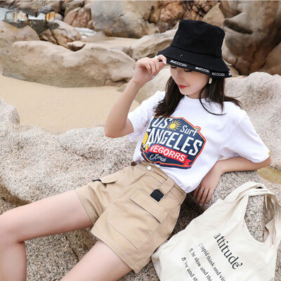 

Women Overalls Shorts Belt Pants High Waisted Pocket Shorts Casual Short Pants