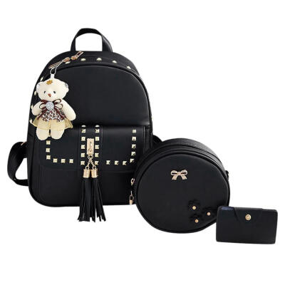 

3pcsSet Women Rivet Tassel Backpack Shoulder Crossbody Bag Small Card Bag