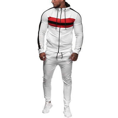 

Toponeto Mens Autumn Gradient Zipper Print Sweatshirt Top Pants Sets Sport Suit Tracksuit