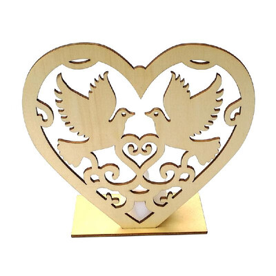 

Wooden Wedding Ornaments Heart-shaped Crafts Bride & Bridegroom Romantic Table Plate Pendants with LED Candle Light Wedding Party