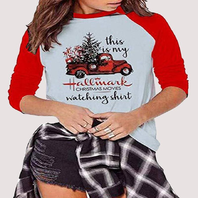 

Raglan Three-quarter Sleeves Truck Design Letters Printed Tee