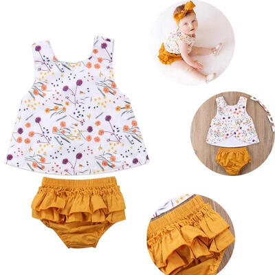 

Newborn Toddler Kids Baby Girls Outfits Clothes Floral T-shirt TopsShorts 2PCS Set