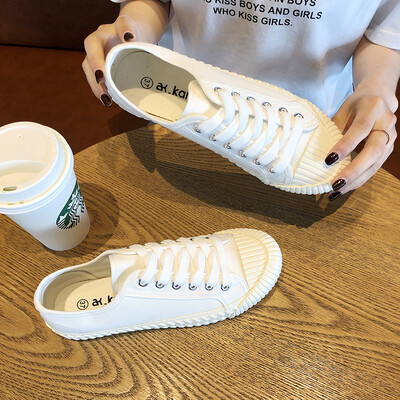 

Ins Super Hot Canvas Shoes for Female Students with Baitie Small White Shoes Korean Version Flat Bottom Port Wind Black Plate Shoe