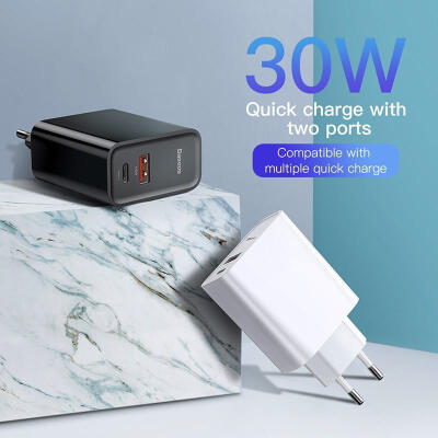 

Baseus 30W Quick Charge Travel Charger Dual Port Type-C USB CU Chargers EU Plug