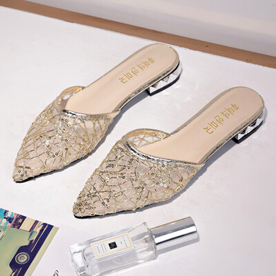 

Temperament sexy womens shoes summer shoes half flat lace sandals women pointed slippers