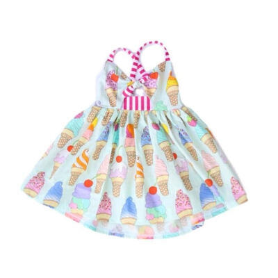 

Toddler Kids Girls Strap Sleeveless Dress Sundress Summer Ice cream Bow Clothes