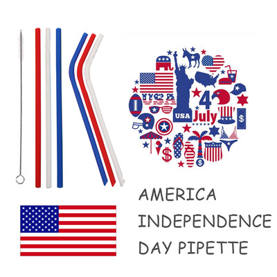 

Multicolor Reusable Silicone Straws with Brush for Independence Day Party Decor Drinking Straws
