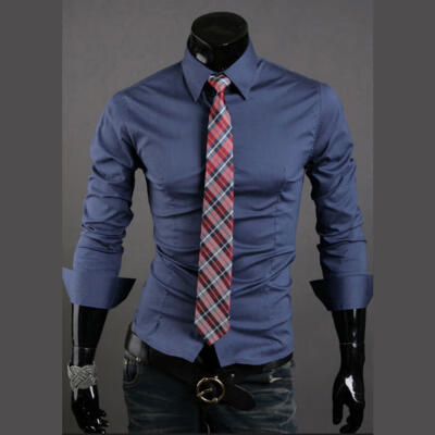 

New Mens Youth Korean Slim Thin Shirt Long Sleeve Fashion Casual Solid Color Simple Shirts