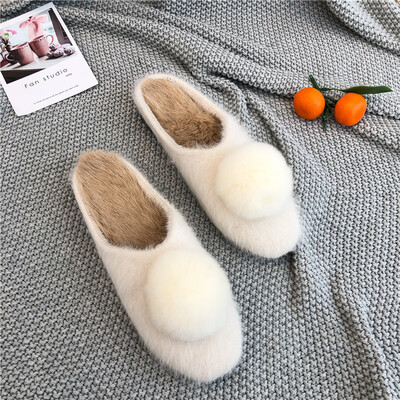 

Fallwinter Baotou slippers women wear flat-bottomed loafers fairy wind Mao Mao half slippers