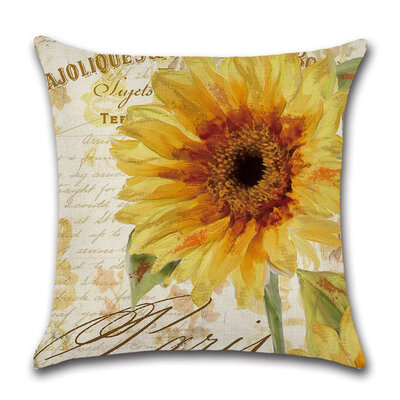 

Cushion Cover Sunflower Cotton Linen Square Throw Pillow Case for Livingroom Sofa Bedroom with Invisible Zipper 45CM45CM