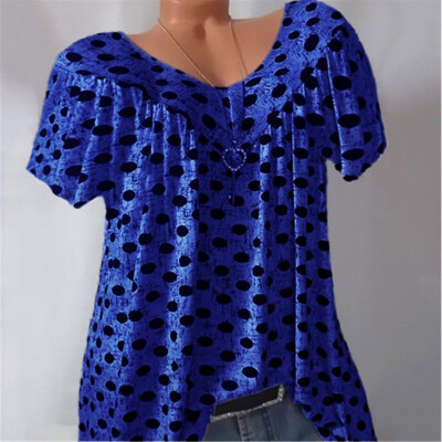 

Nomeni Women Plus Size Casual Dot V Neck Print Daily Short Sleeve Tops Shirt Blouse