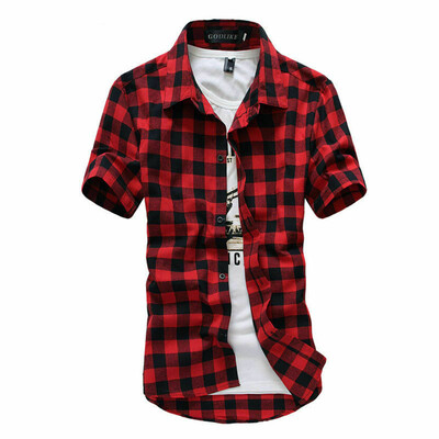

Mens Summer Casual Dress Shirt Mens Plaid Short Sleeve Shirts Tops Slim Tee