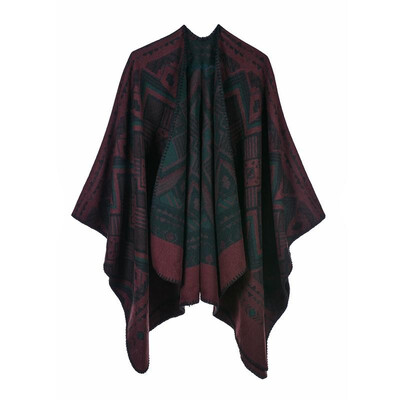 

Vintage Women Winter Poncho Geometric Print Scarf Thick Warm Shawl Pashmina Casual Cardigan Outerwear