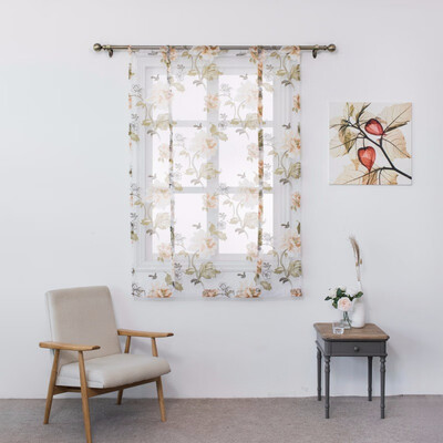 

Butterfly Flower Type Roman Short Curtains Use for Living Room Kitchen Burnt-out Flower Tulle Semi-shading Curtains