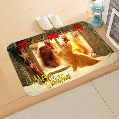 

New Christmas Festive Santa Claus Elk Mat Bedroom Bathroom Home Absorbent Non-Slip Mat 16X24In