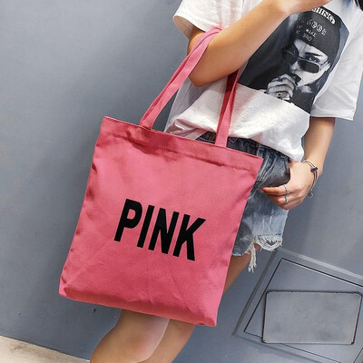 

Women Canvas Shoulder Bag Letters Print Large Capacity Zippered Shopping Totes Handbag