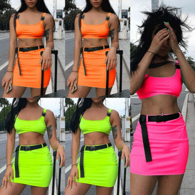 

Women 2 Piece Bodycon Two Piece Crop Top&Skirt Set Romper Party Clubwear