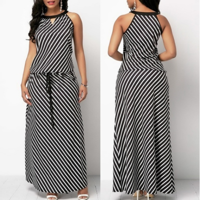 

Slant striped sleeveless suit skirt