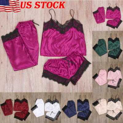 

Sexy Lady Women Satin Lingerie Nightwear Pajamas Underwear Sleepwear Suit -XL