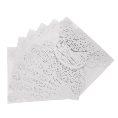 

5pcs White Romantic Wedding Party Invitation Cards Delicate Carved Pattern Banquet Decoration