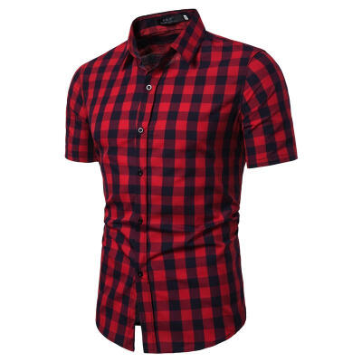 

Summer Men\s Slim Plaid Shirt Casual Short Sleeve Tops Shirt with Turn-down Collar for Men