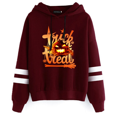 

Women Trick Or Treat Letter And Ghost Halloween Printed Hoodie Slim Long Sleeve Hooded Sweatshirts