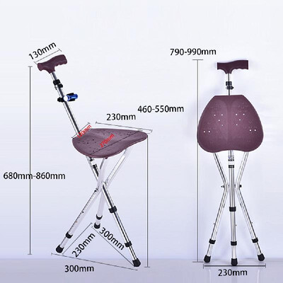 

Folding Cane Seat Thick Aluminum Alloy Cane Stool Crutch Chair Seat 3 Legs Cane Seats Highly Adjustable Hiking Walking Stick Tall