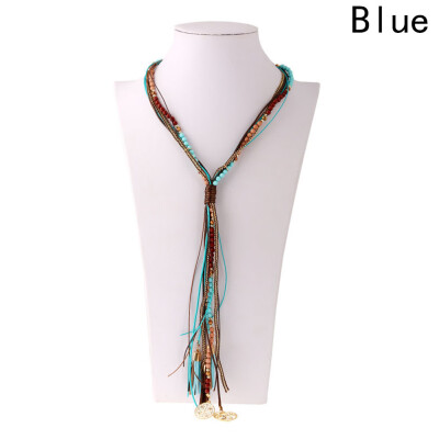 

Women Jewelry Gem Crystal Multilayer Beads Chain Handmade Bohemia Style Retro Necklace