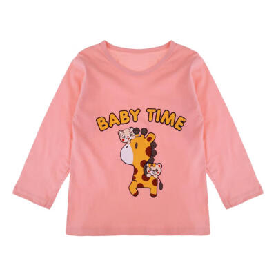 

Kids Boys Cute Cartoon Giraffe Printed Long Sleeve O-Neck Cotton T-Shirts