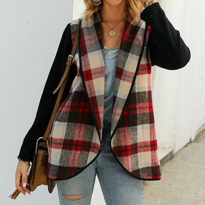 

Womens Plaid Loose Coat Long Sleeved Checked Cardigan Open Front Jacket Tops